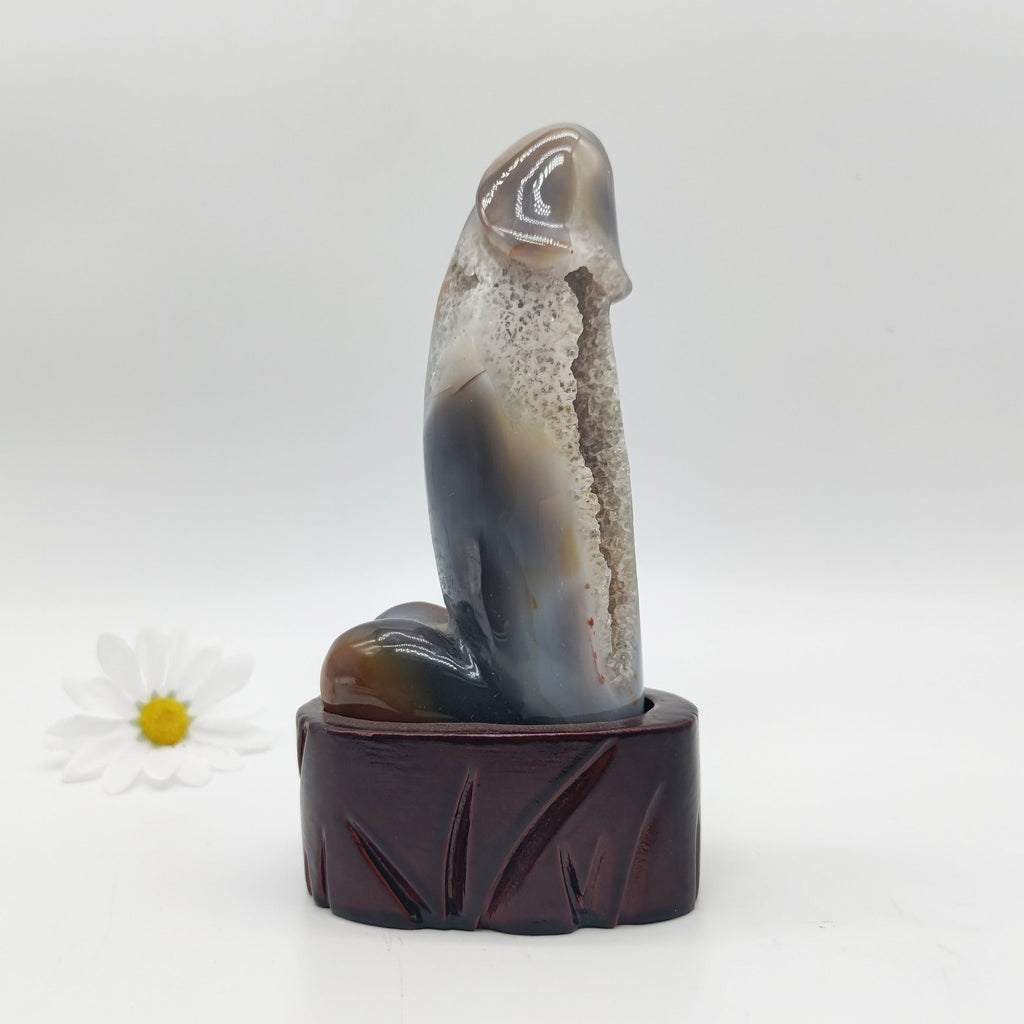 Agate Geode Dingding with Wooden Stand