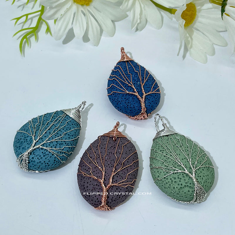 Wired Lava stone Water Drop Pendant