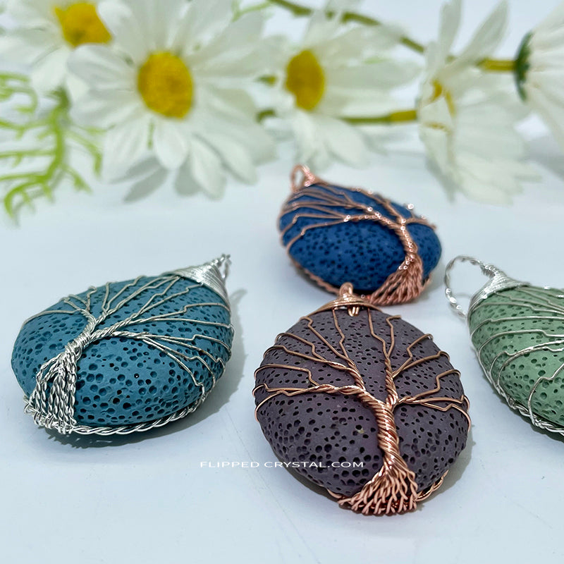 Wired Lava stone Water Drop Pendant