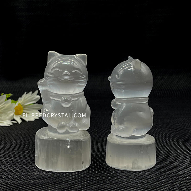 Selenite Fortune Cat