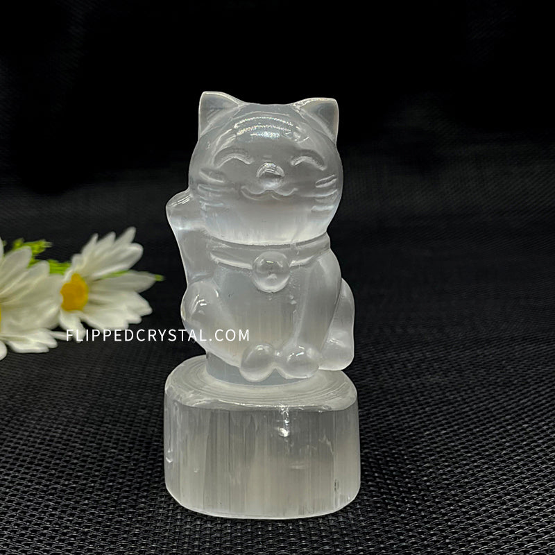 Selenite Fortune Cat
