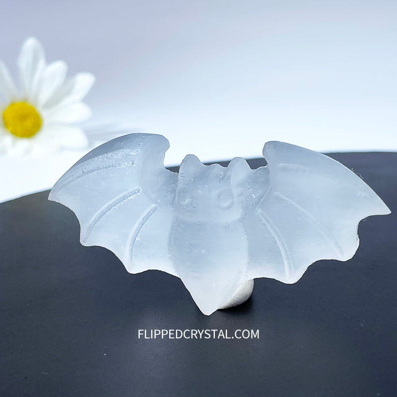 Selenite Bat Carving