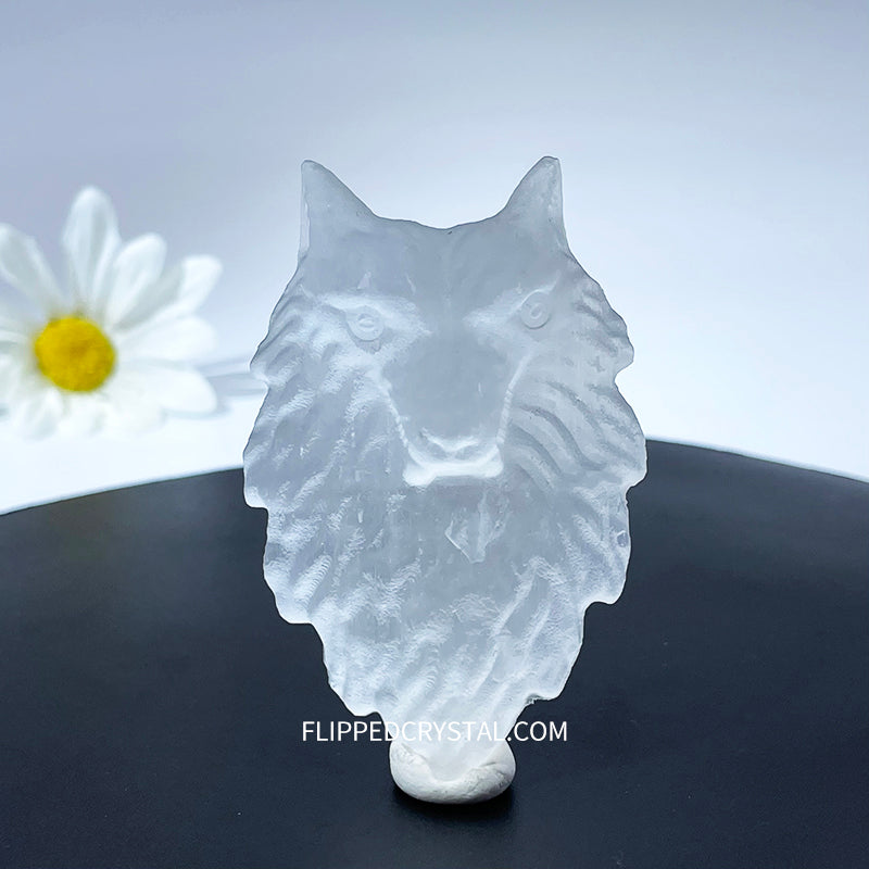 Selenite Wolf Head