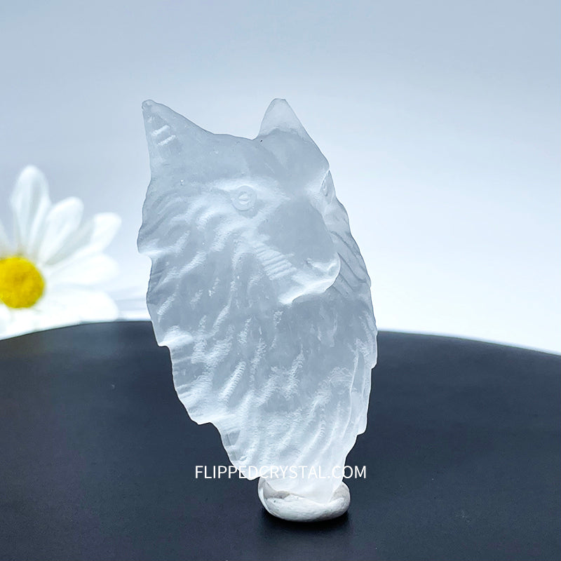 Selenite Wolf Head