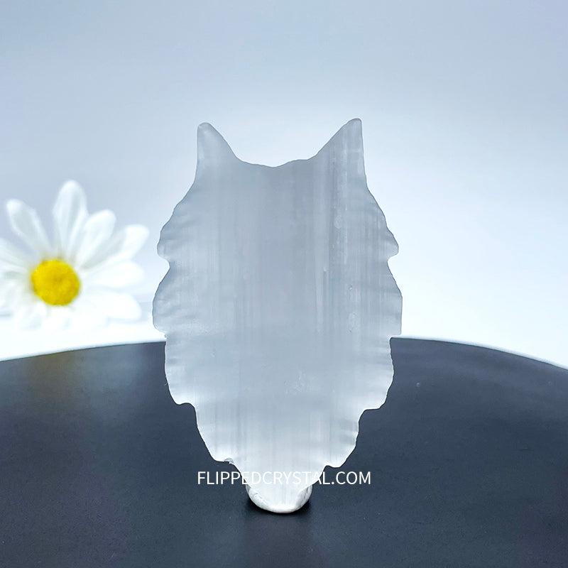Selenite Wolf Head