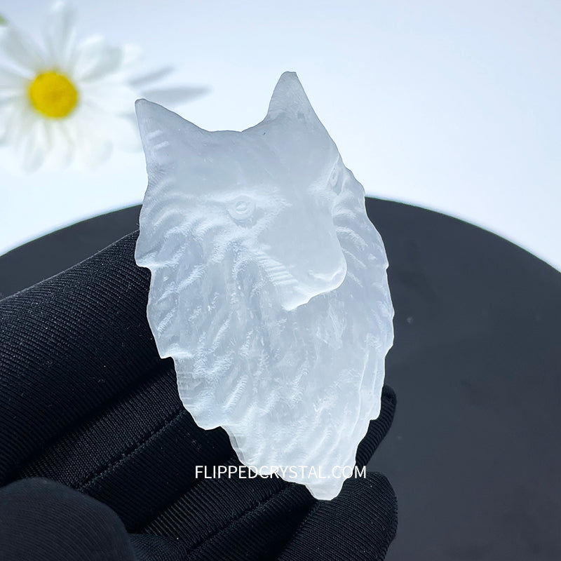 Selenite Wolf Head