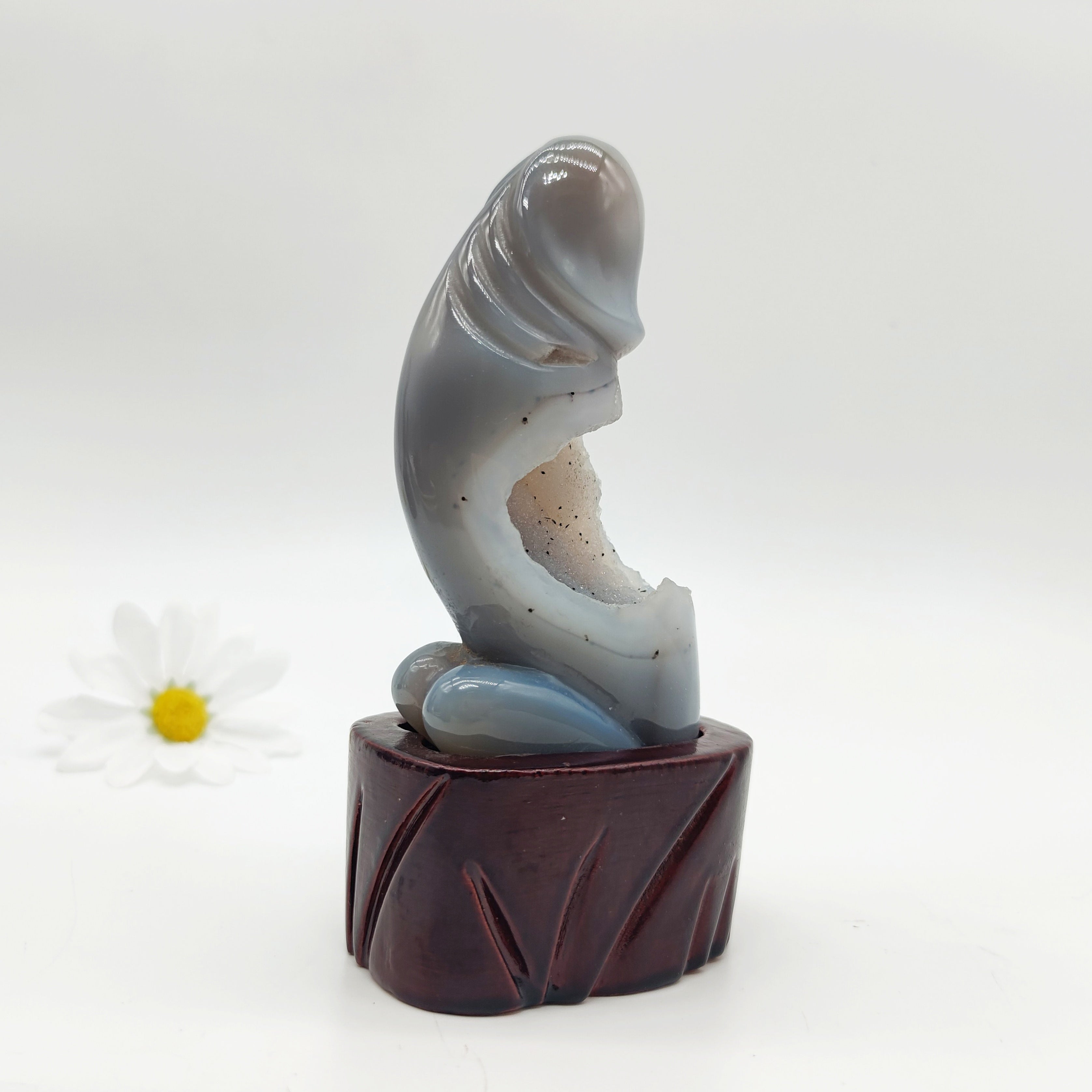 Agate Geode Dingding with Wooden Stand type 3