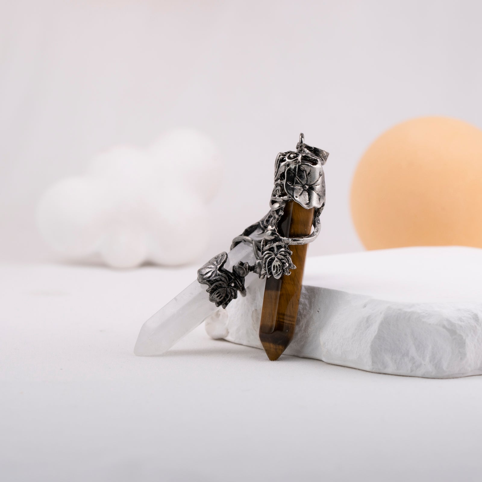 Lotus Wraped Crystal Point Pendant