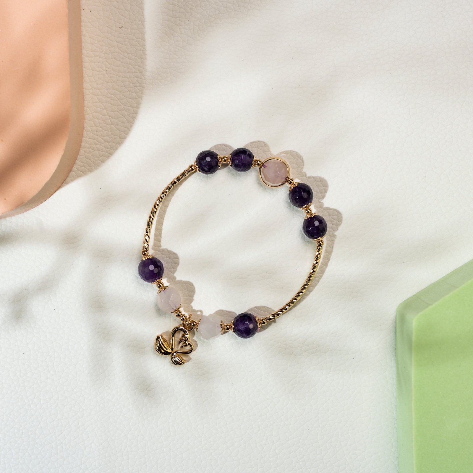 Faceted Amethyst and rose quartz  DIY bracelet