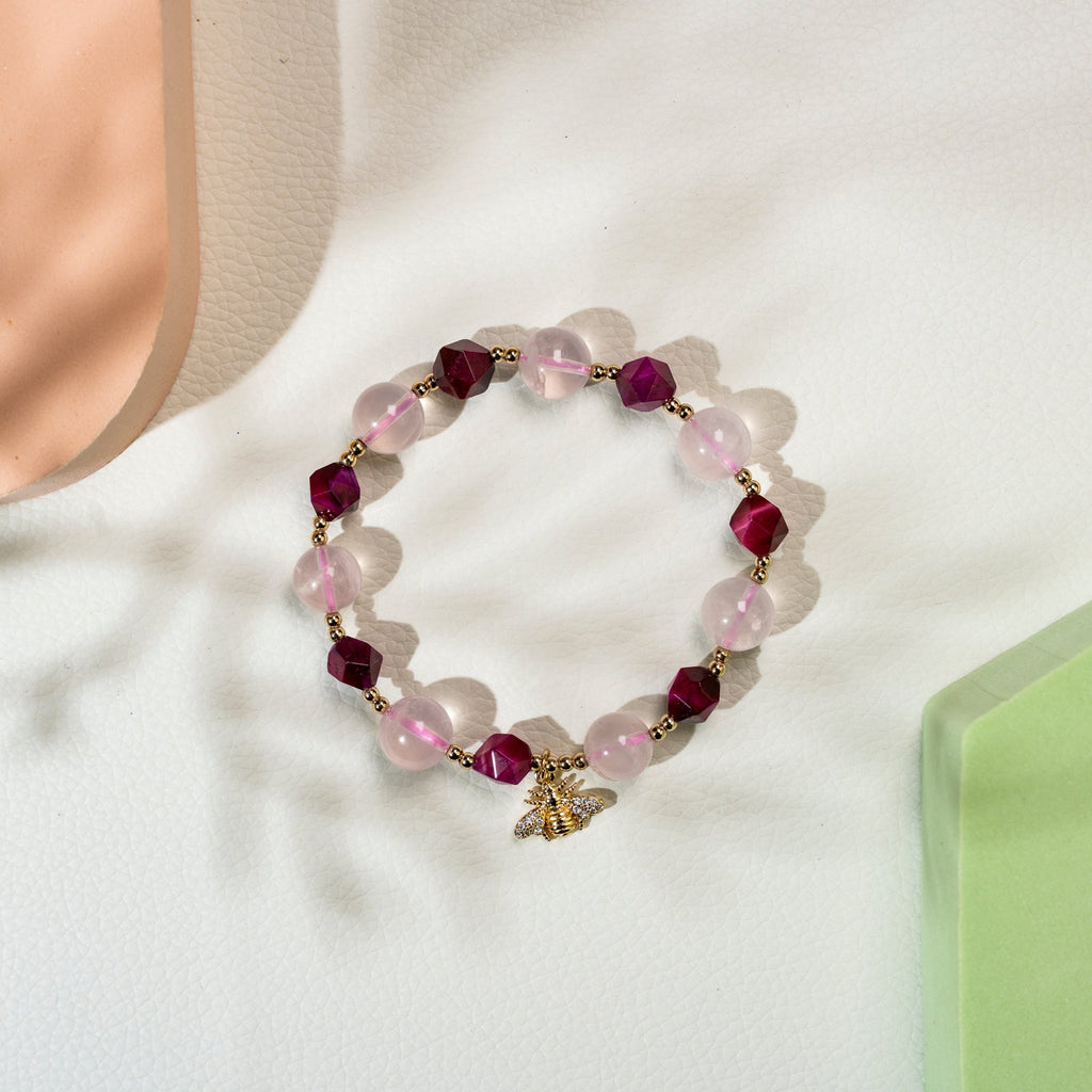 Rose quartz and Pink faceted cat eye  DIY bracelet