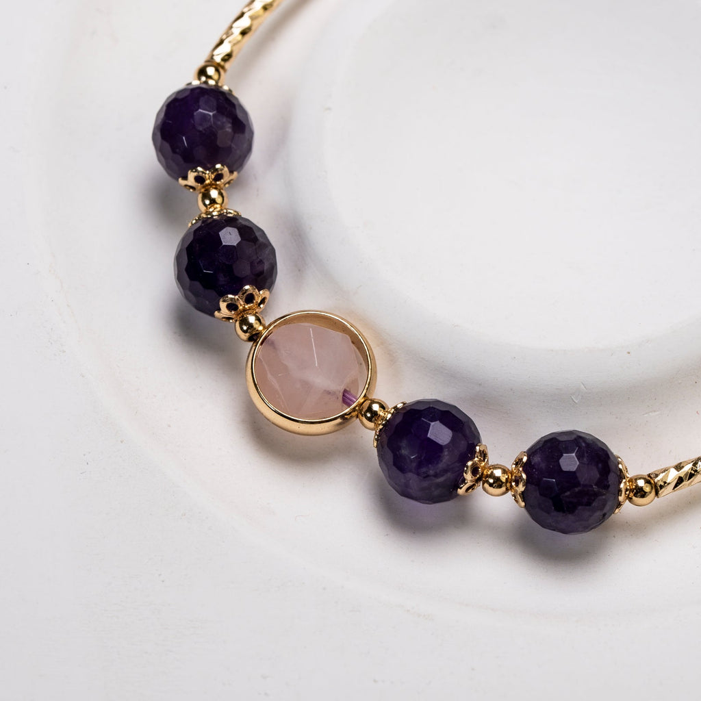 Faceted Amethyst and rose quartz  DIY bracelet