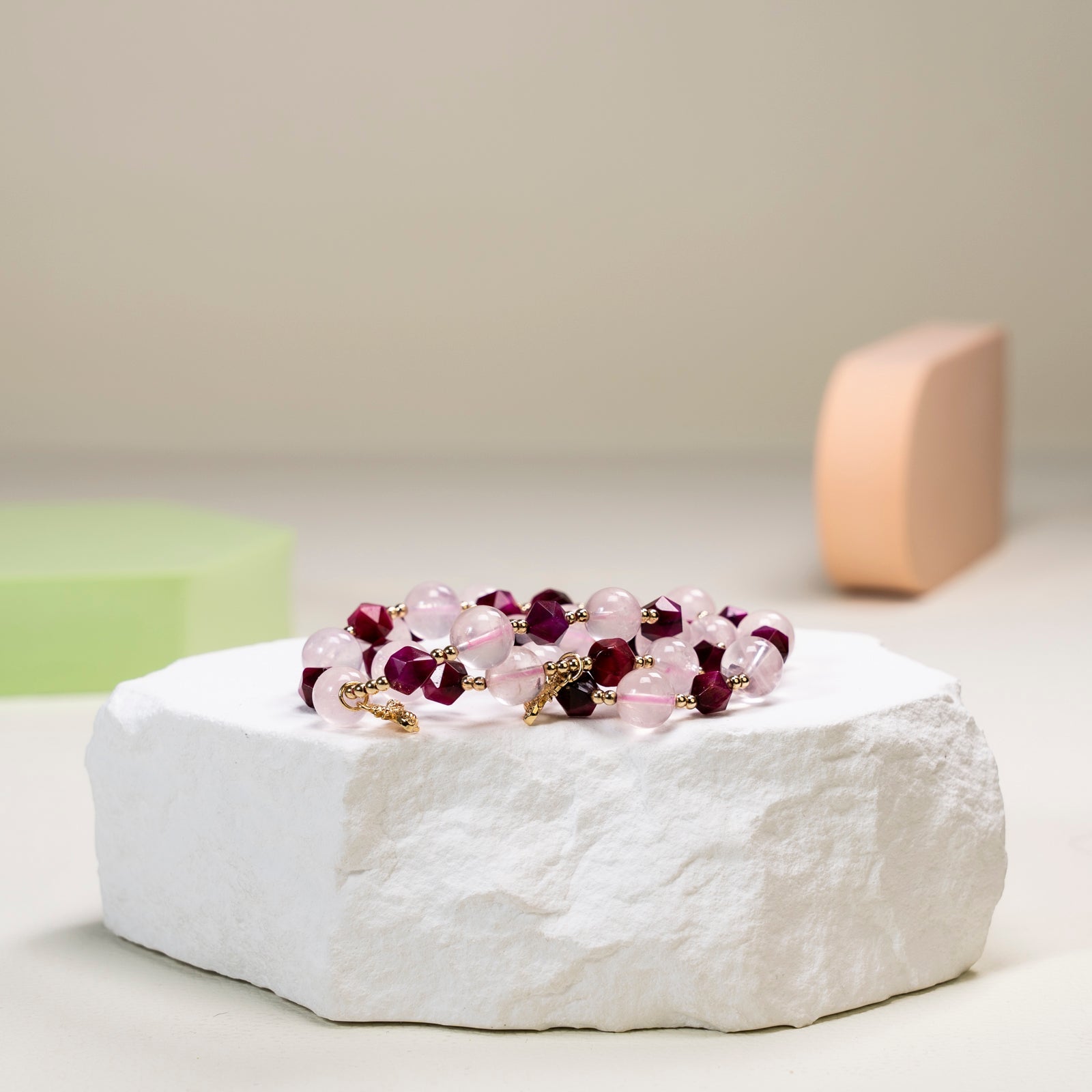 Rose quartz and Pink faceted cat eye  DIY bracelet