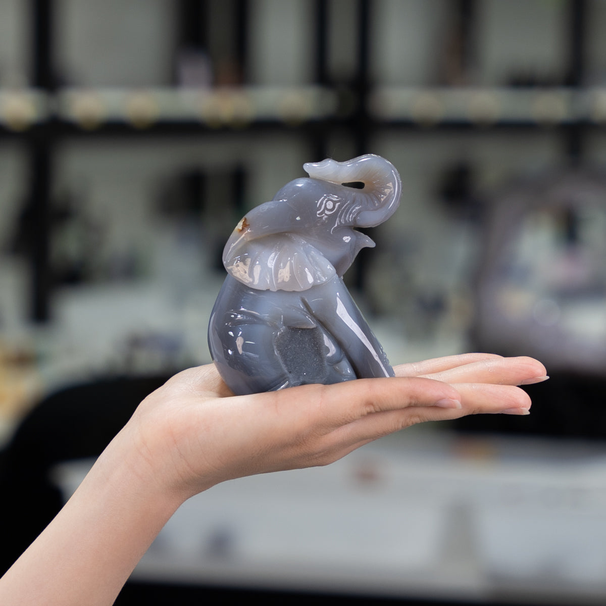 Agate Geode  Elephant Carving