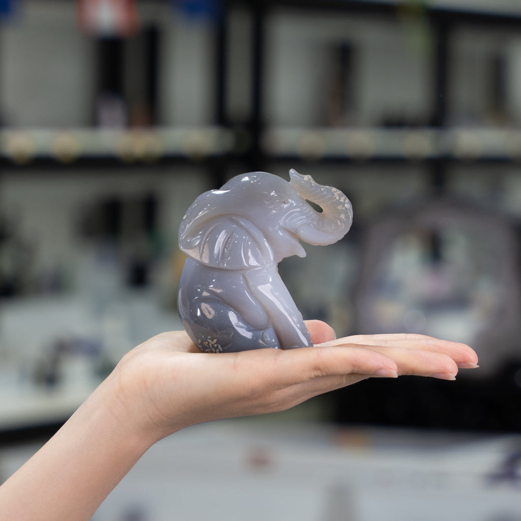 Agate Geode  Elephant Carving