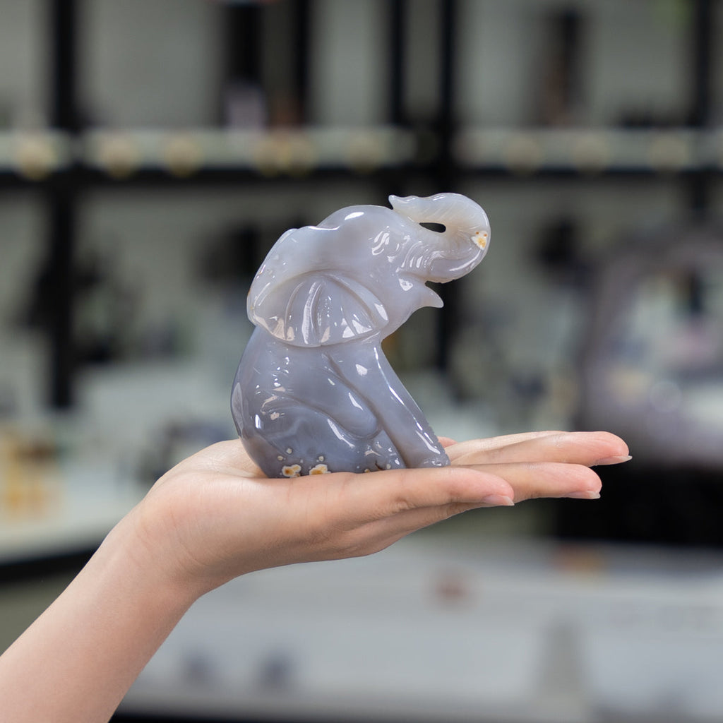 Agate Geode  Elephant Carving