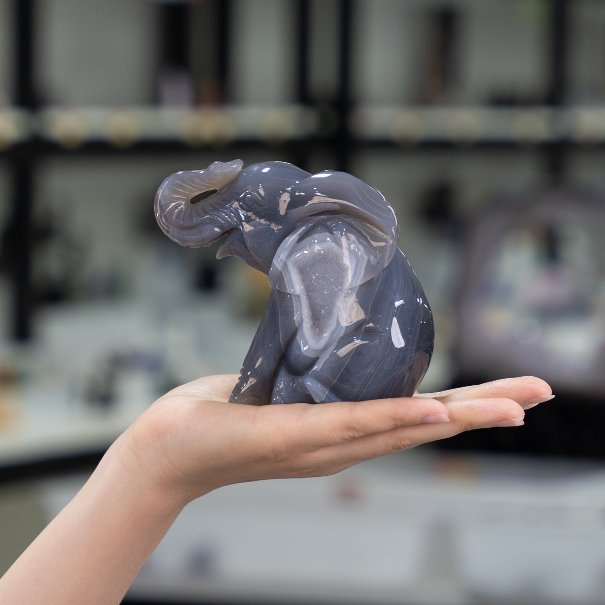 Agate Geode  Elephant Carving